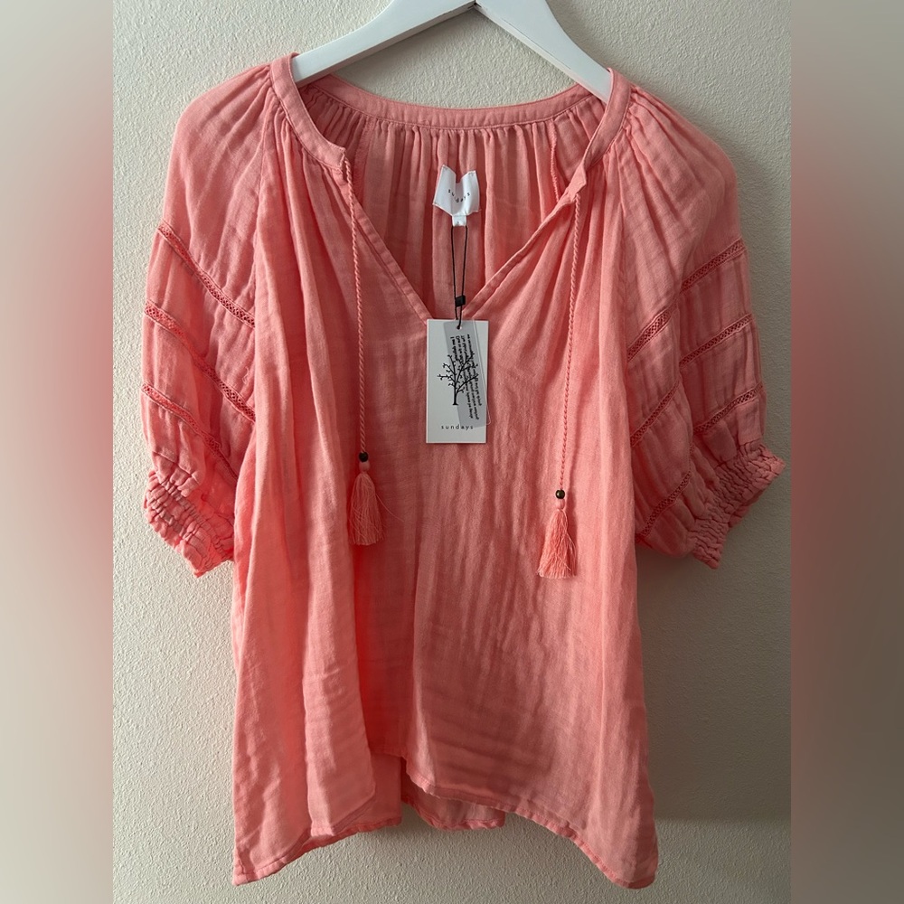 Sundays Coral Blouse with Tassel Detail